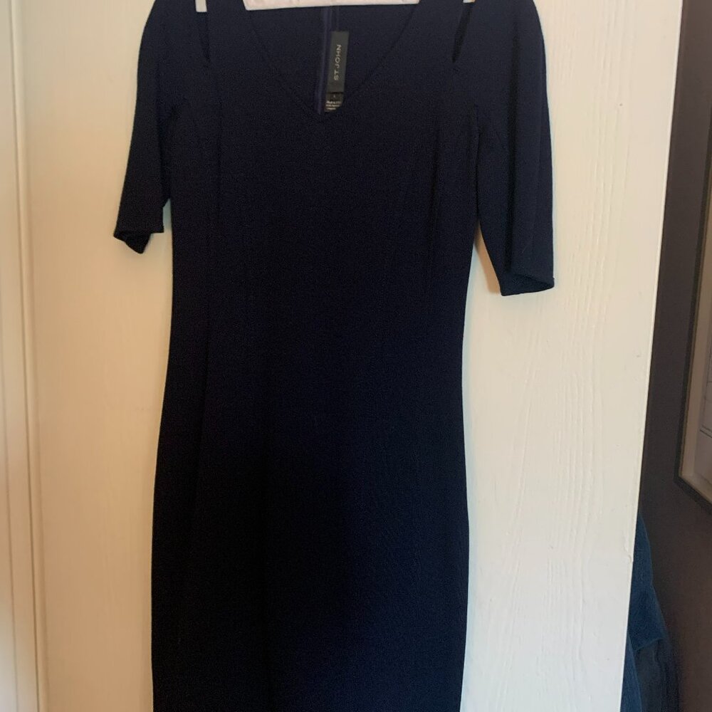 Navy Blue Cold-Shoulder Sheath Dress